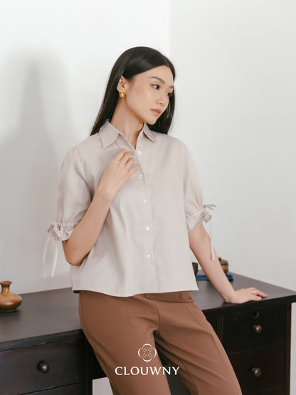 Osami Shirt Button Top - Khaki