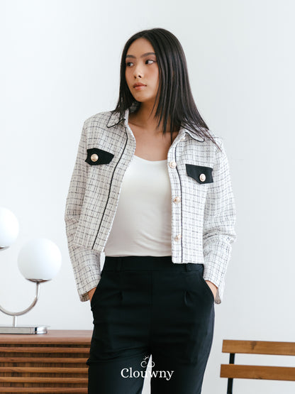 Nira Long Tweed Blazer - Putih