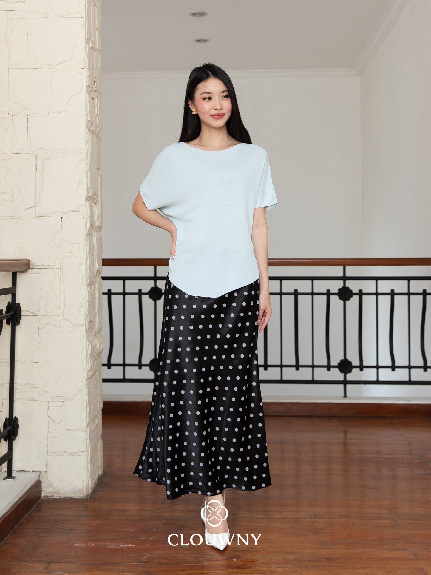 Polka Silk Flare Skirt - Black