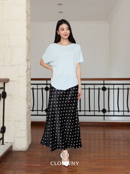 Polka Silk Flare Skirt - Black