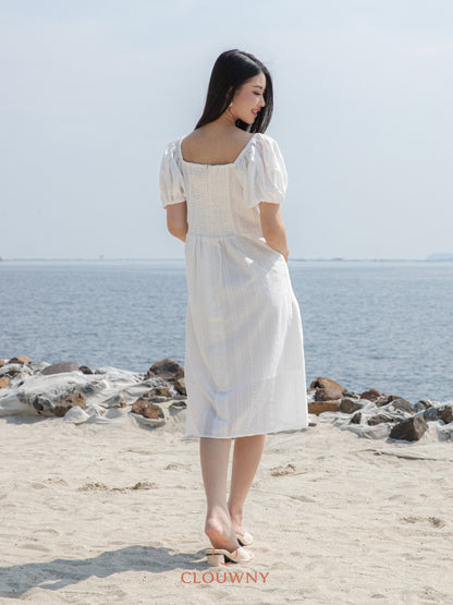 Alexia Square Button Dress - Broken White