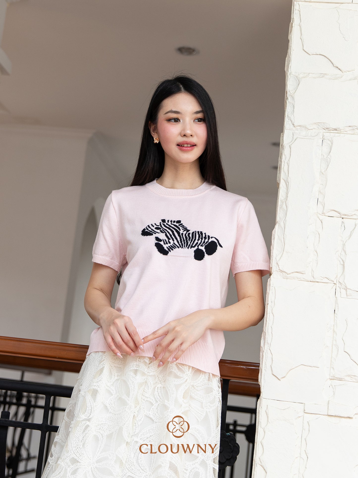 Zebra Knit Top - Pink