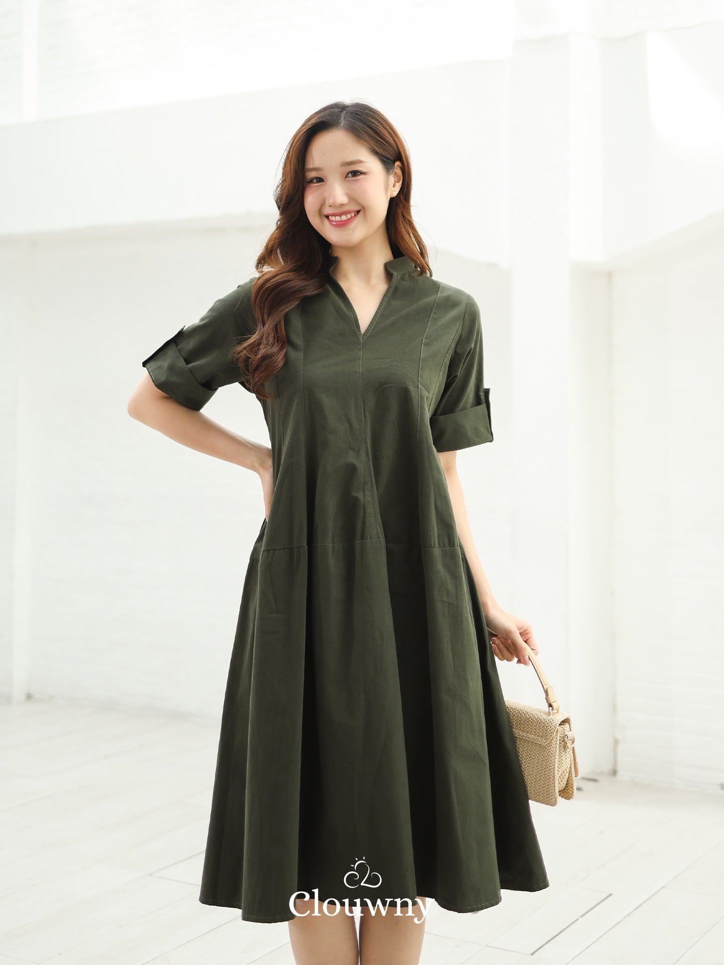Mayi Loose Vneck Dress - Green