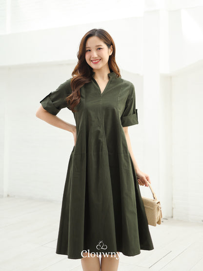 Mayi Loose Vneck Dress - Green