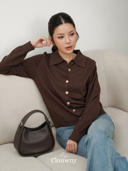 Isora Button Knit Top - Coffee