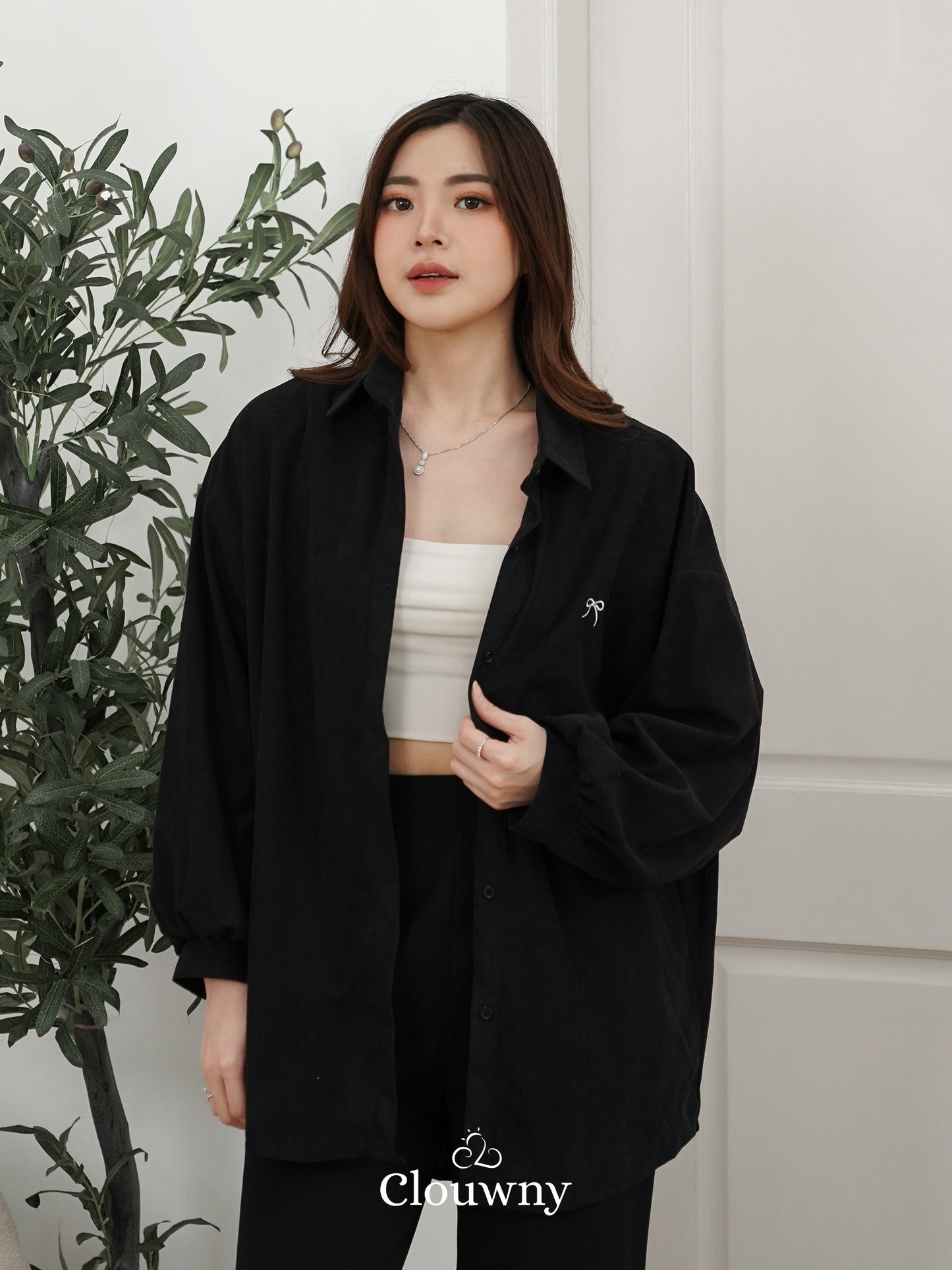 Marcia Corduroy Bow Shirt - Black