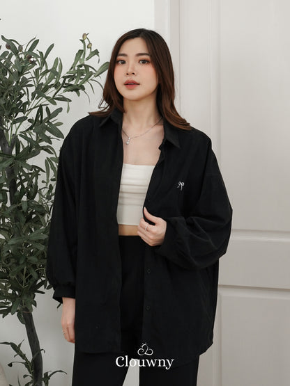 Marcia Corduroy Bow Shirt - Black