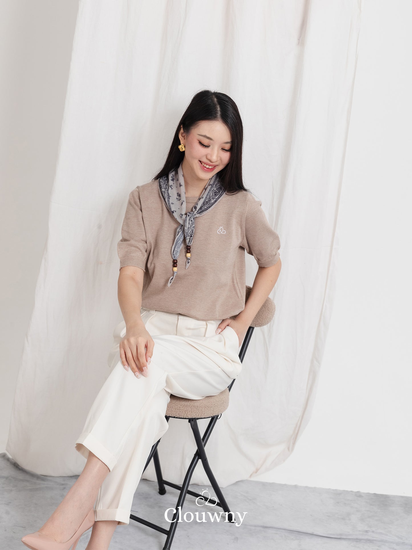 Libra Scarf Knit Top - Khaki