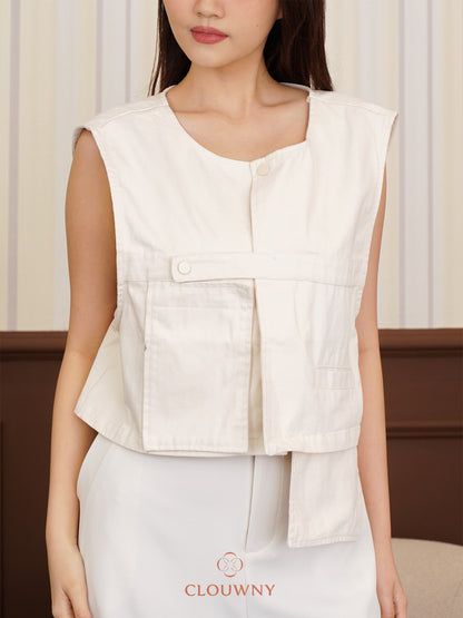 Christa Button Vest - Cream