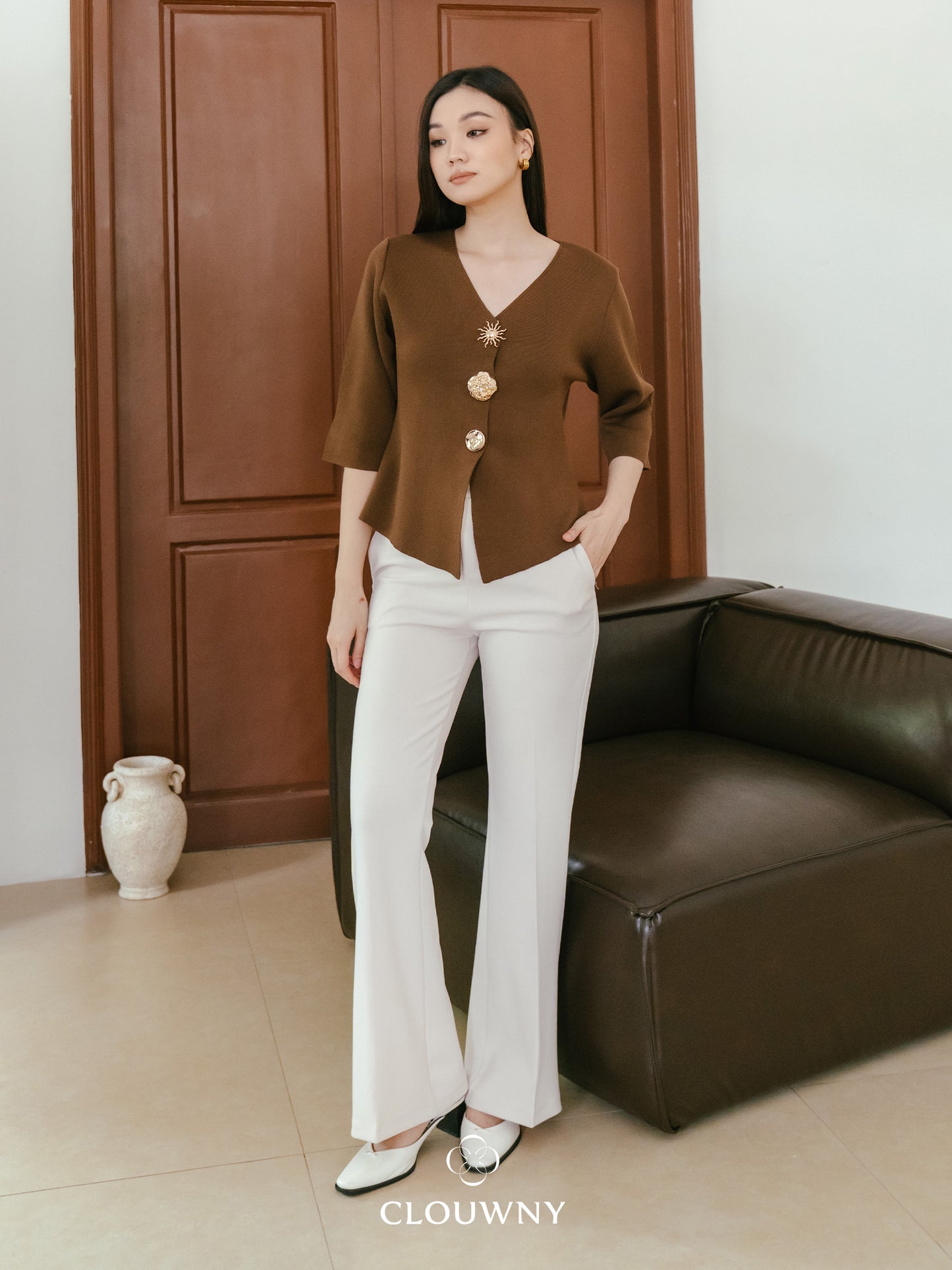 Helios Midisleeve Top - Coffee