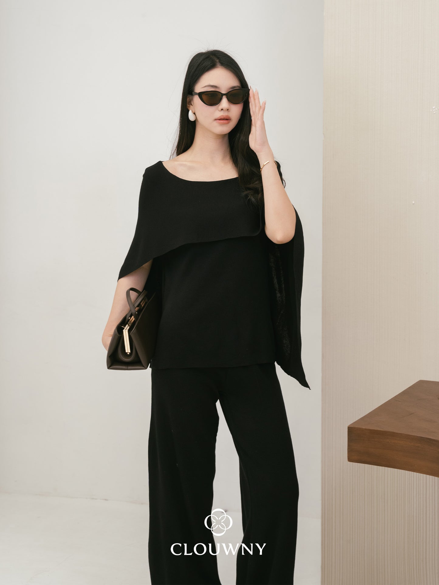 Viona Cape Knit Set - Black