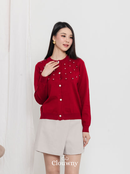 Anya Button Knit Cardigan - Maroon