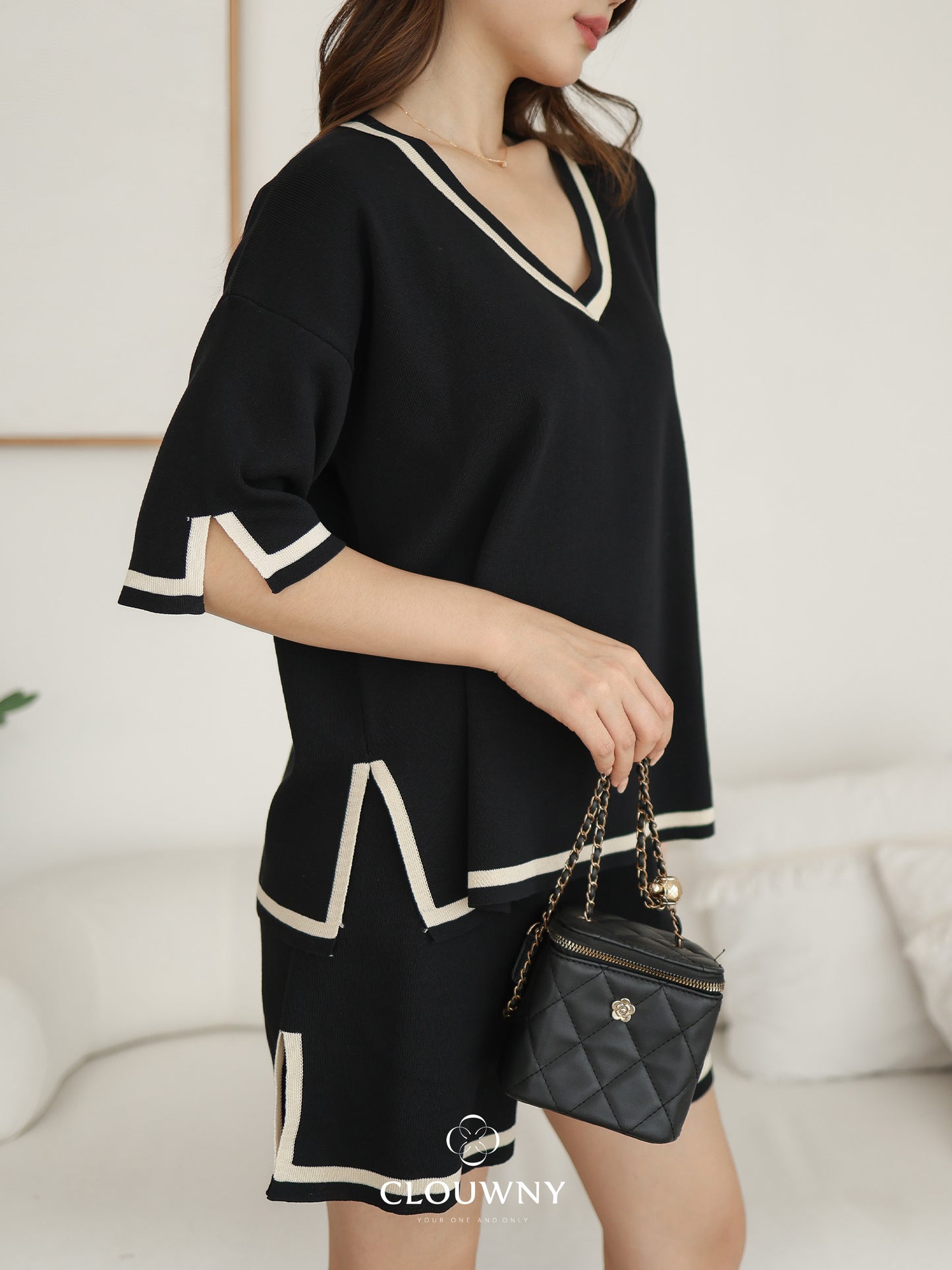 Gale Vneck Knit Set - Black