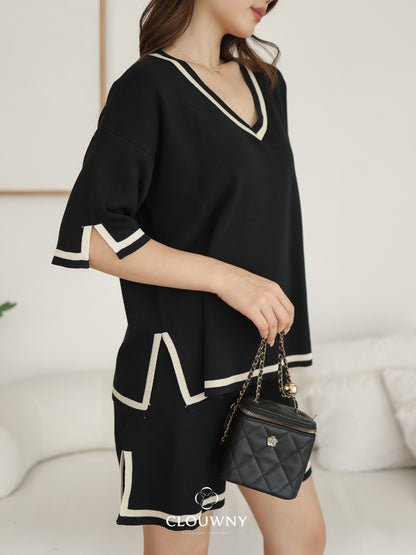 Gale Vneck Knit Set - Black