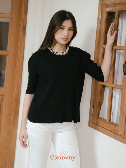 Itza Pearl Knit Top - Black