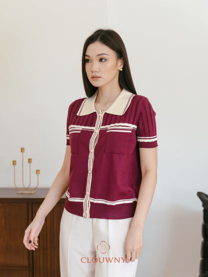 Pegi List Button Knit Top - Magenta