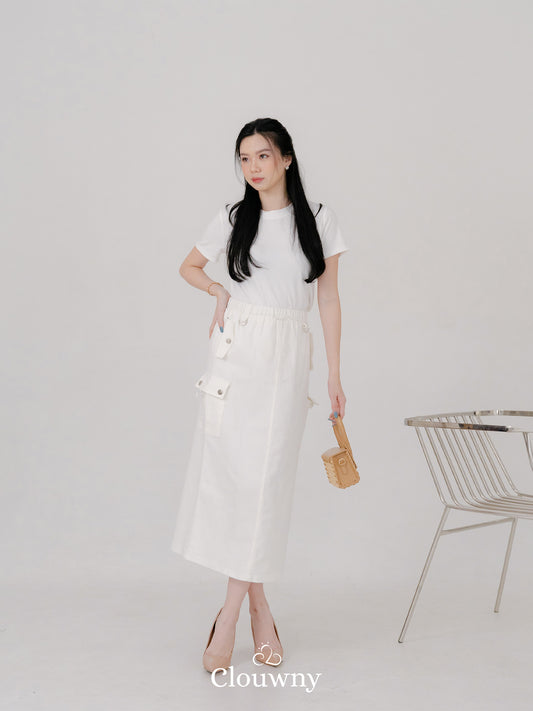 Kaze Cargo Denim Skirt - White