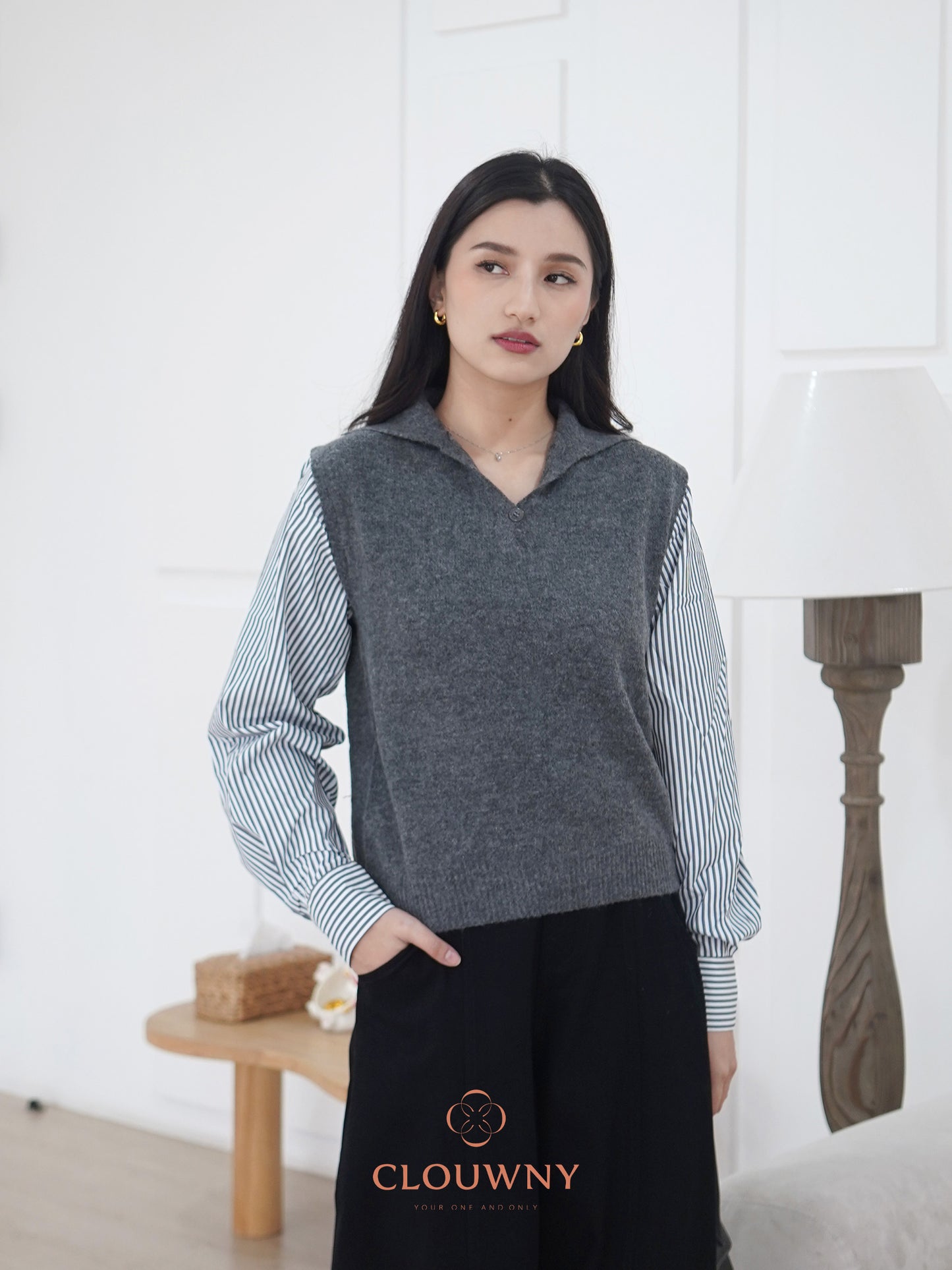 Enji Combi Stripes Top - Grey