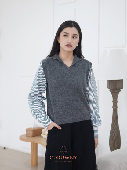 Enji Combi Stripes Top - Grey