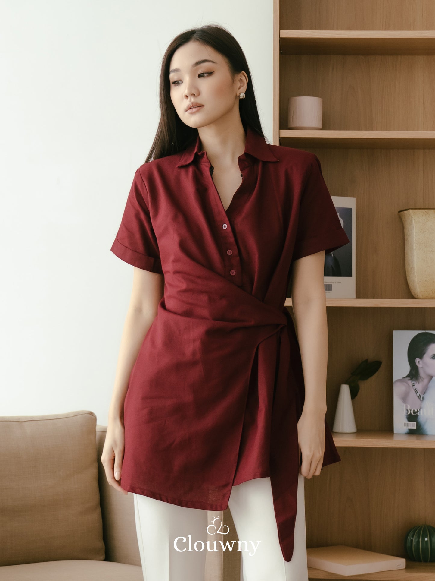 Janela Lace Button Top - Maroon