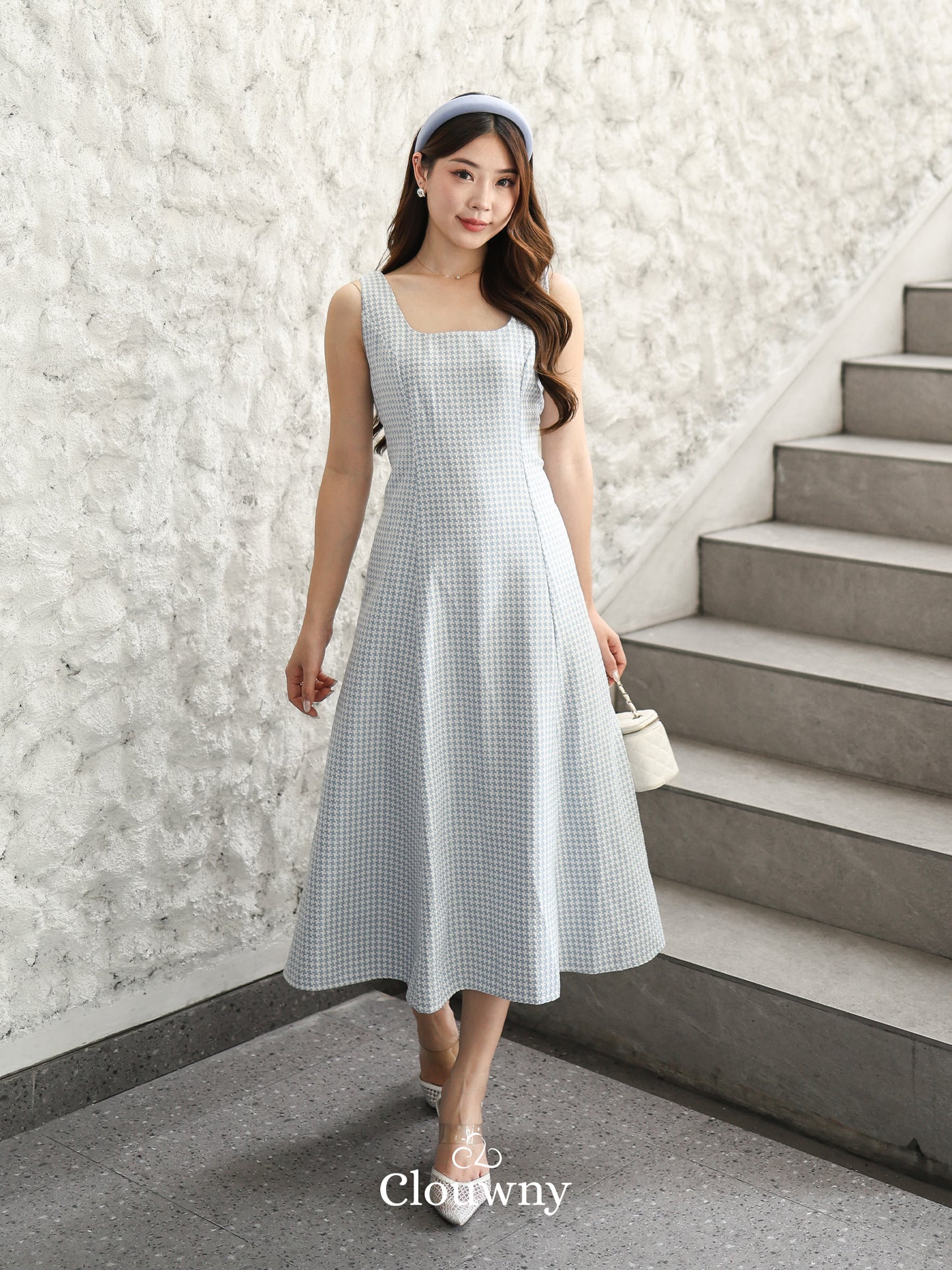 Callaia Houndstooth Dress - Blue
