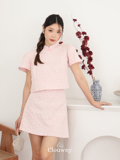 Keyta Ruffle Qipao Set - Pink
