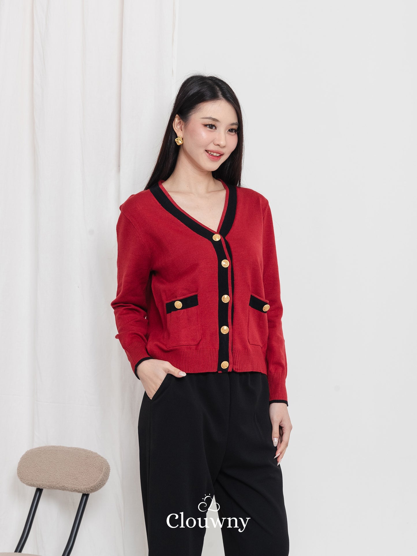 Morza Button Knit Cardigan - Maroon
