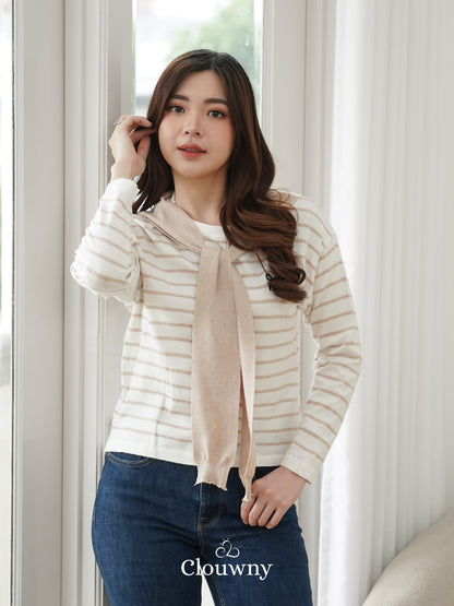 Genevi Scarf Stripes Top - Khaki