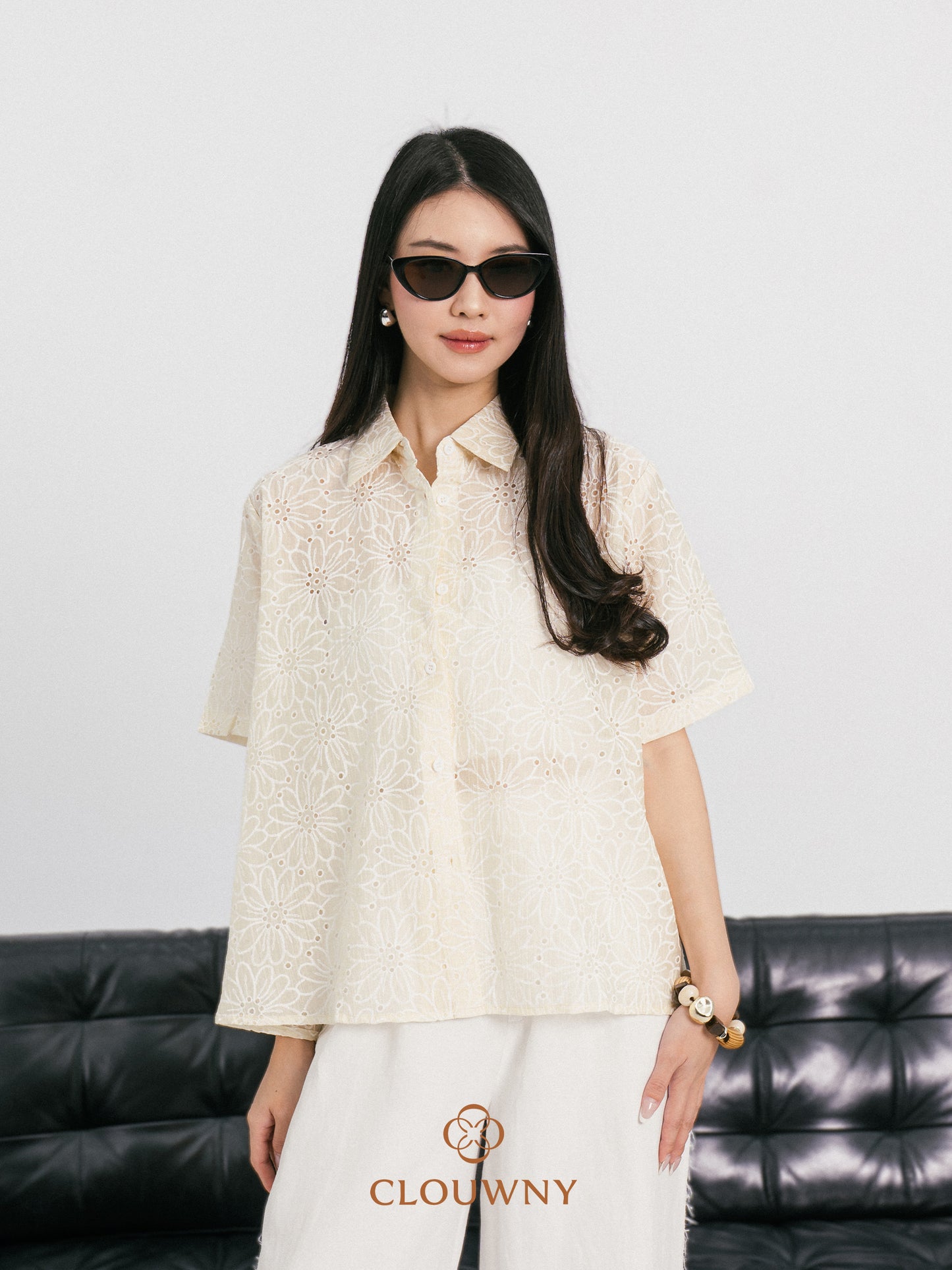 Kornelia Flower Embroidery Shirt - Yellow