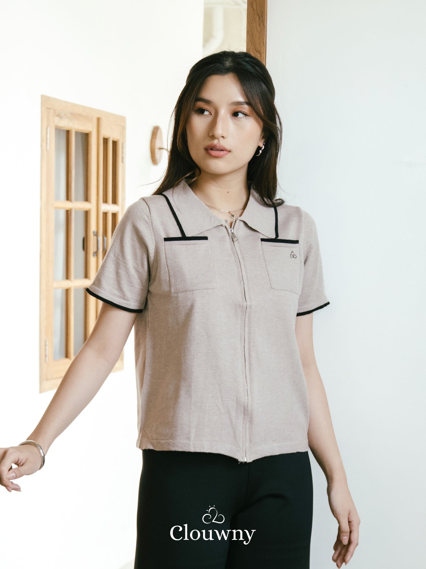 Mesa List Zipper Top - Beige
