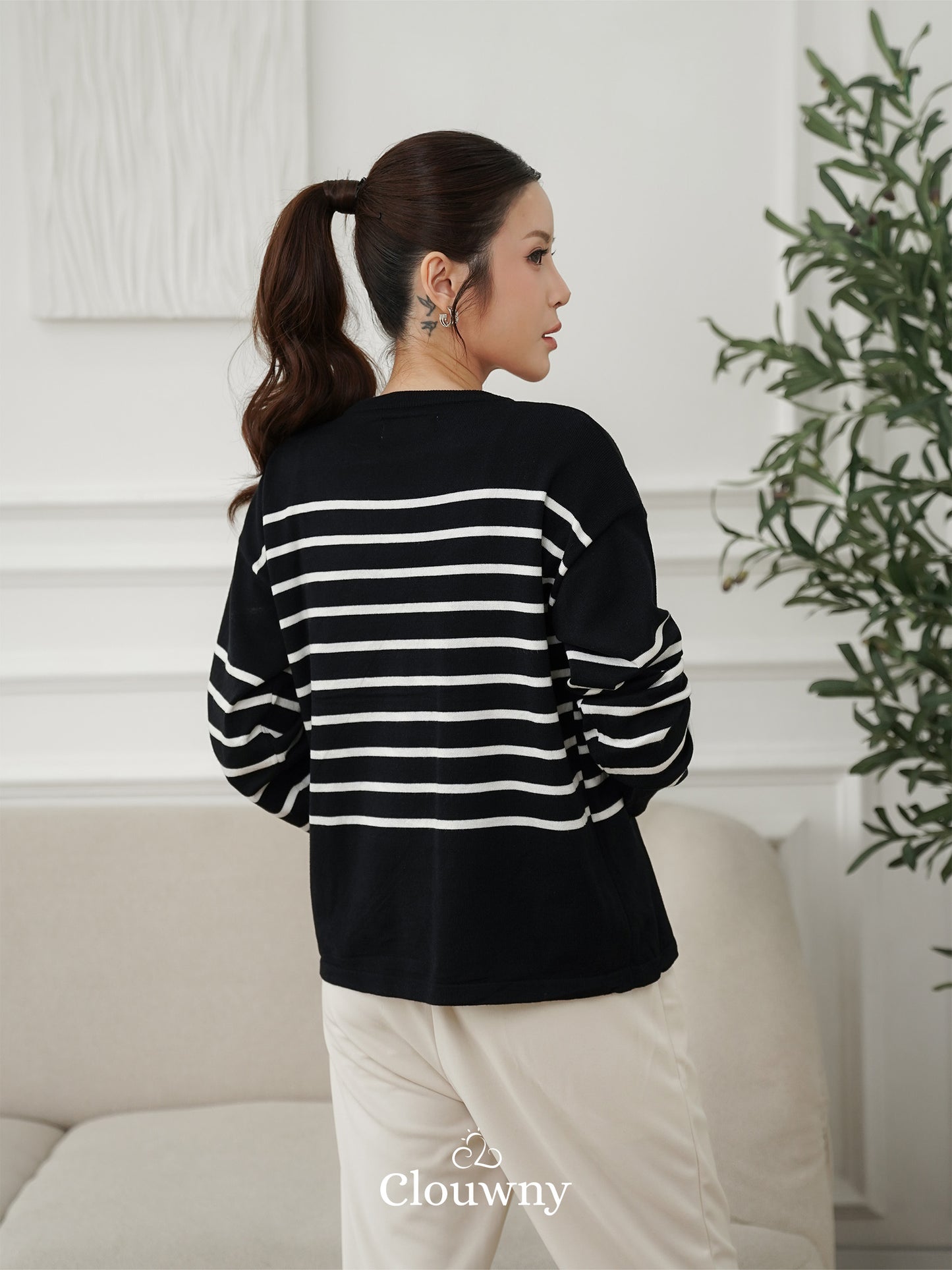 Amila Stripes Knit Top - Black
