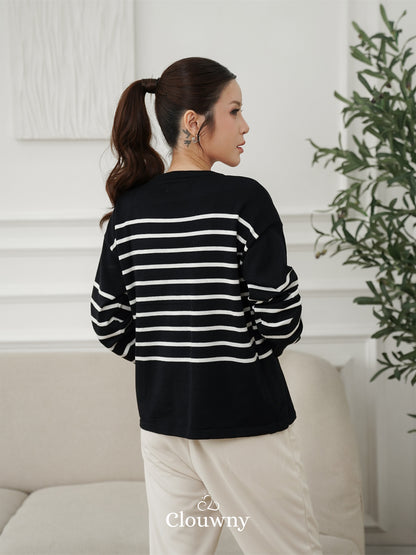 Amila Stripes Knit Top - Black