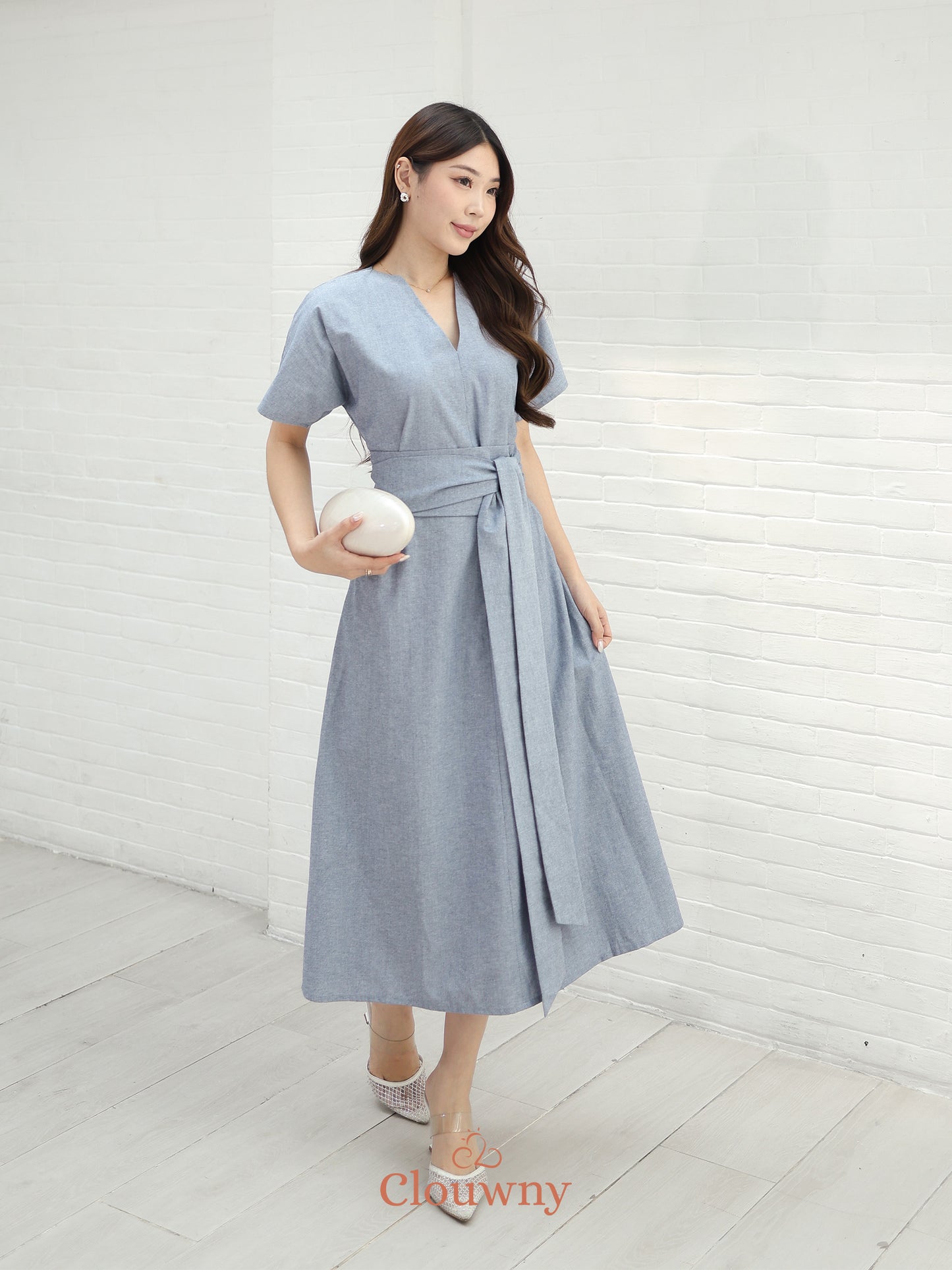 Cava Obi Kimono V-Dress - Blue