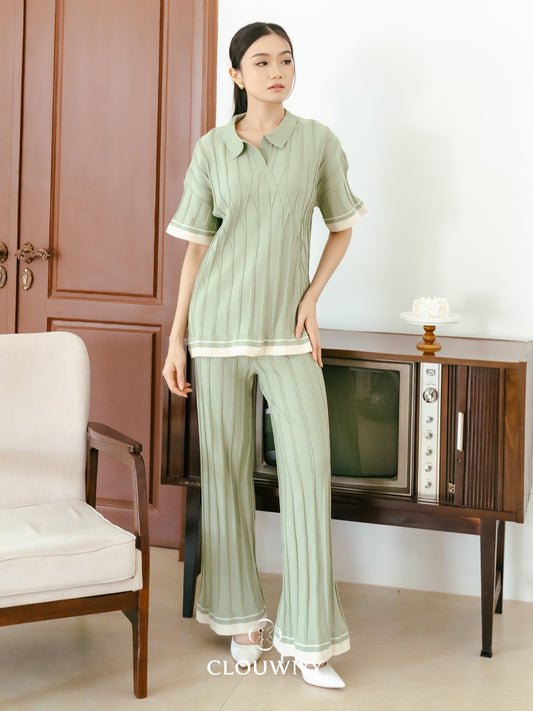 Aureli Collar Knit Set - Sage Green