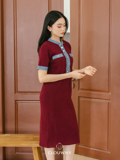 York Denim Dress - Maroon
