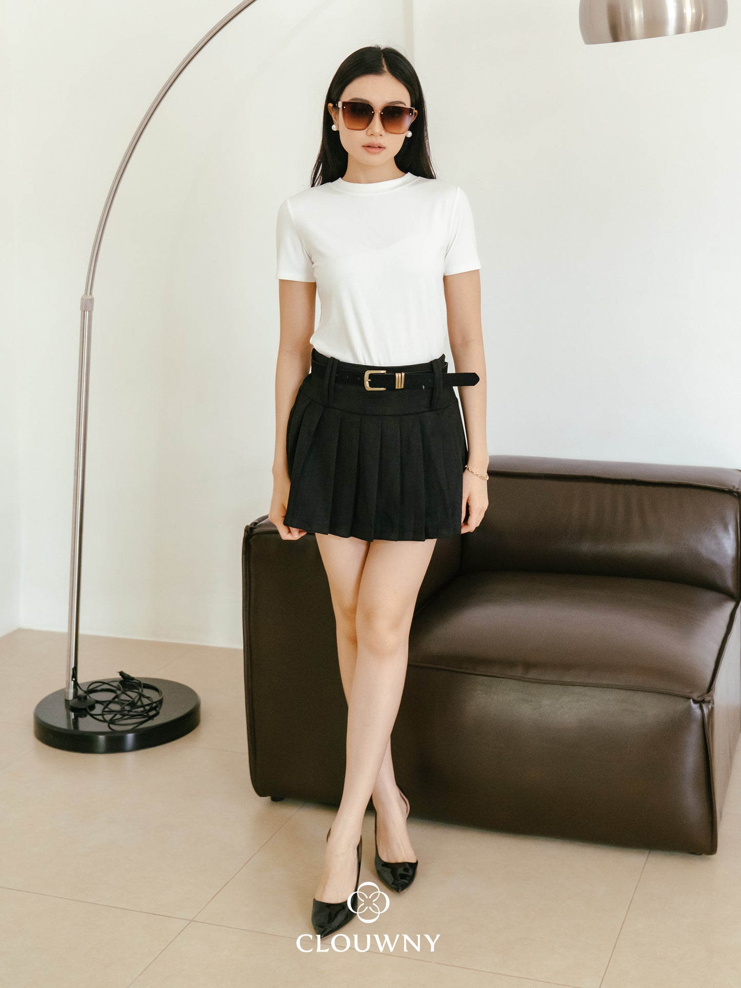 Ponny Pleated Suede Skort - Black