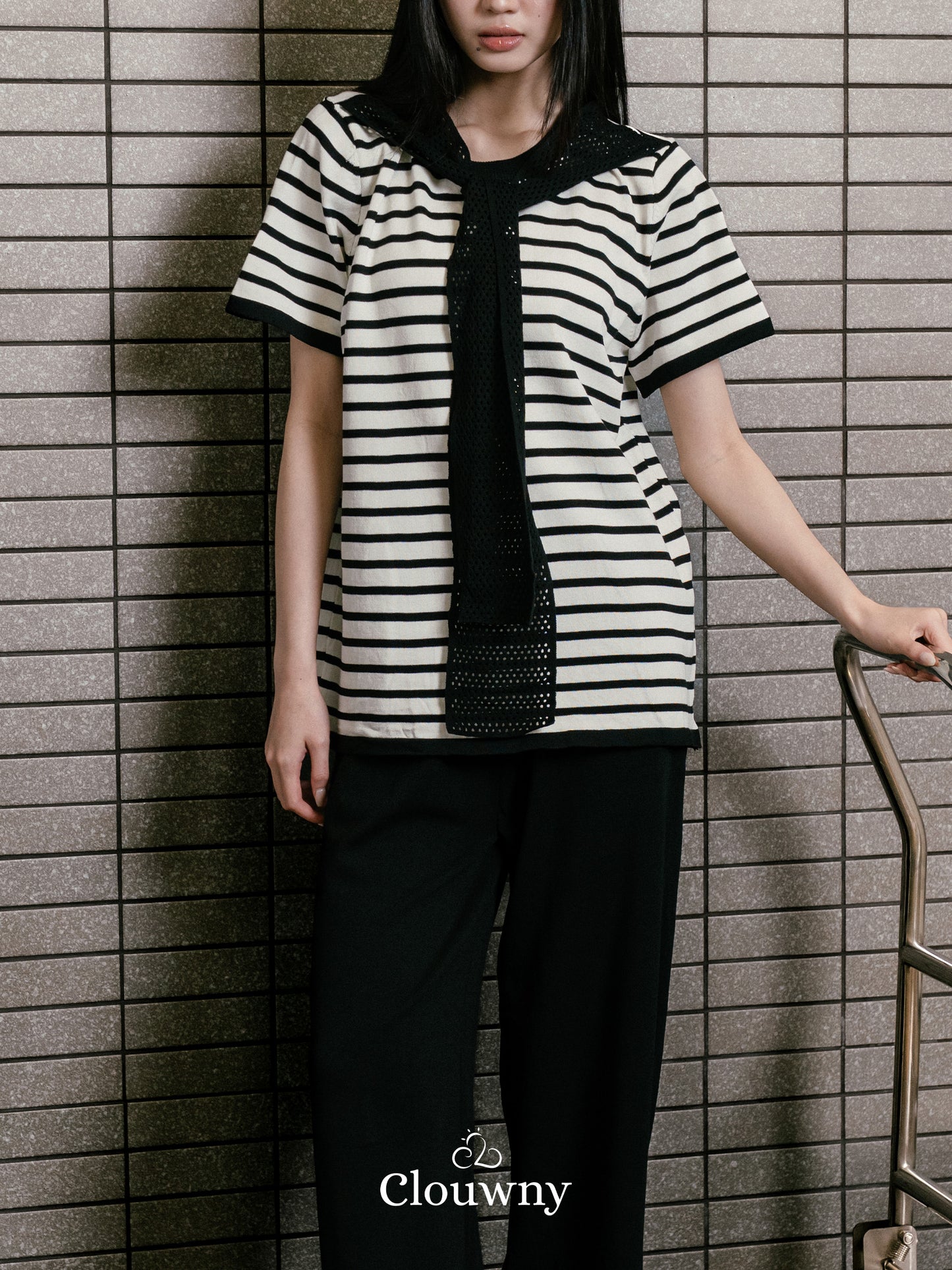 Crystal Scarf Knit Set - Black