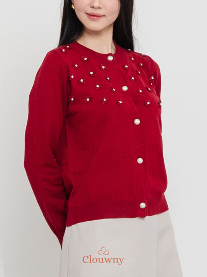Anya Button Knit Cardigan - Maroon
