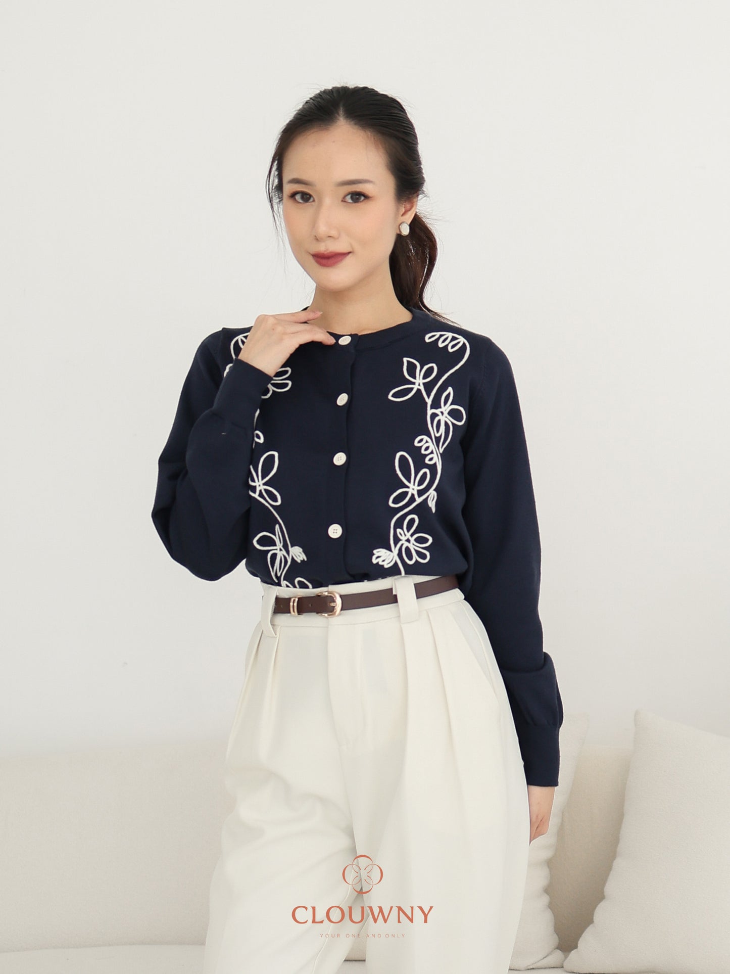 Brinda Button Cardigan - Navy