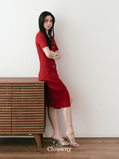 Edmond Button Dress - Maroon