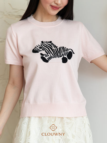 Zebra Knit Top - Pink