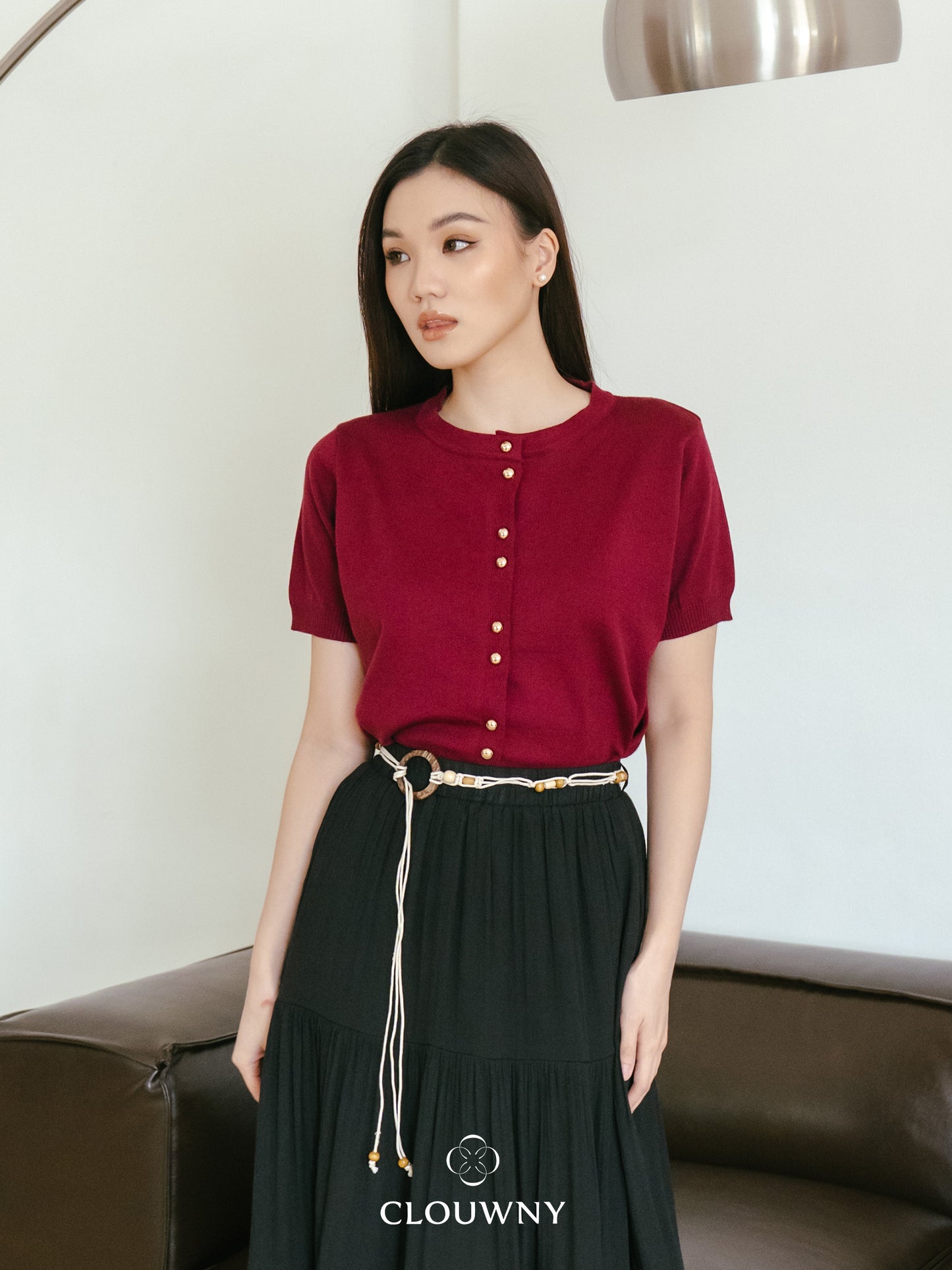 Rizel Double Button Top - Maroon