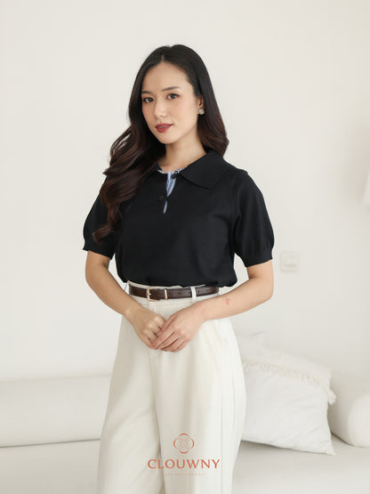 Hervia Double Button Knit Top - Black