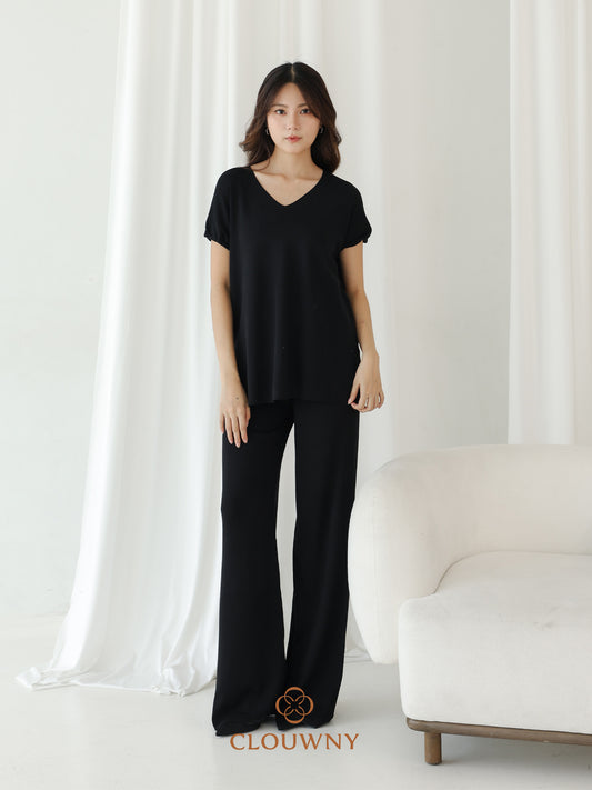 Kala Vneck Knit Set - Black