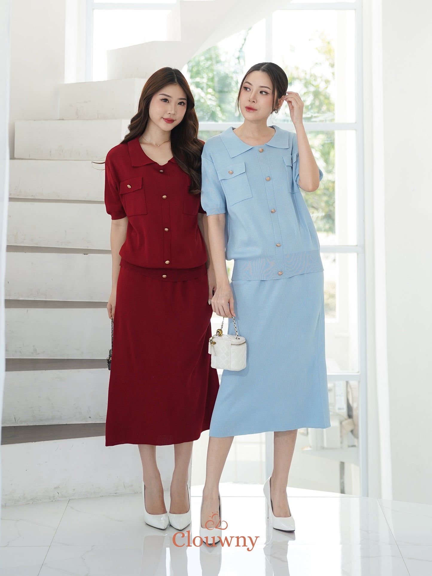 Missy Button Knit Set - Maroon