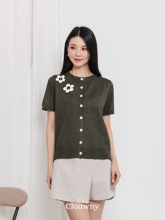 Alen Flower Knit Top - Army