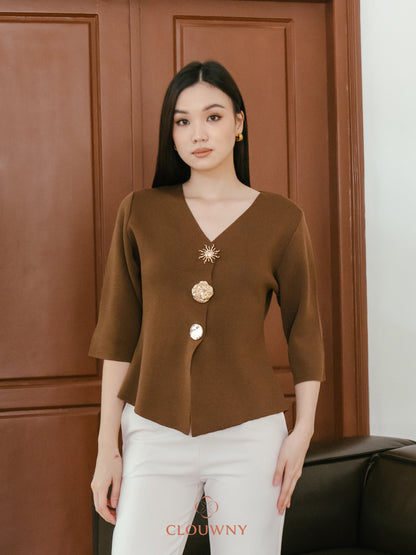 Helios Midisleeve Top - Coffee