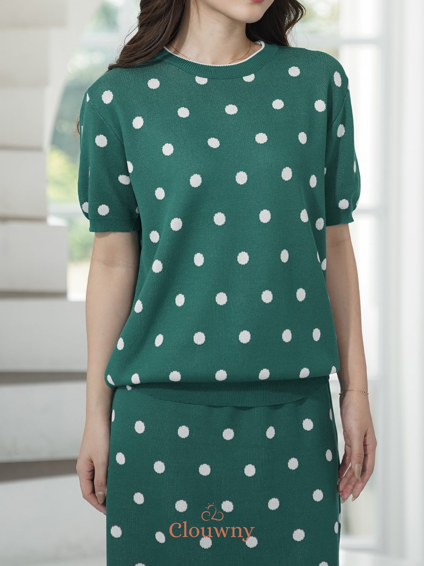Moir Dot Knit Set - Green
