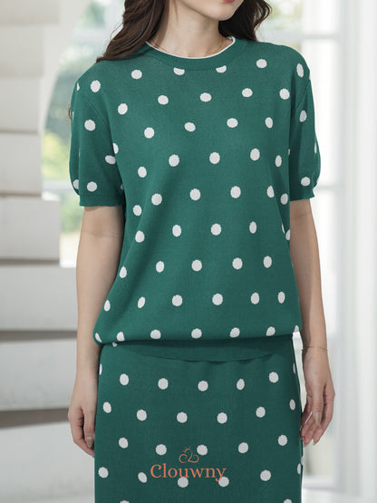 Moir Dot Knit Set - Green