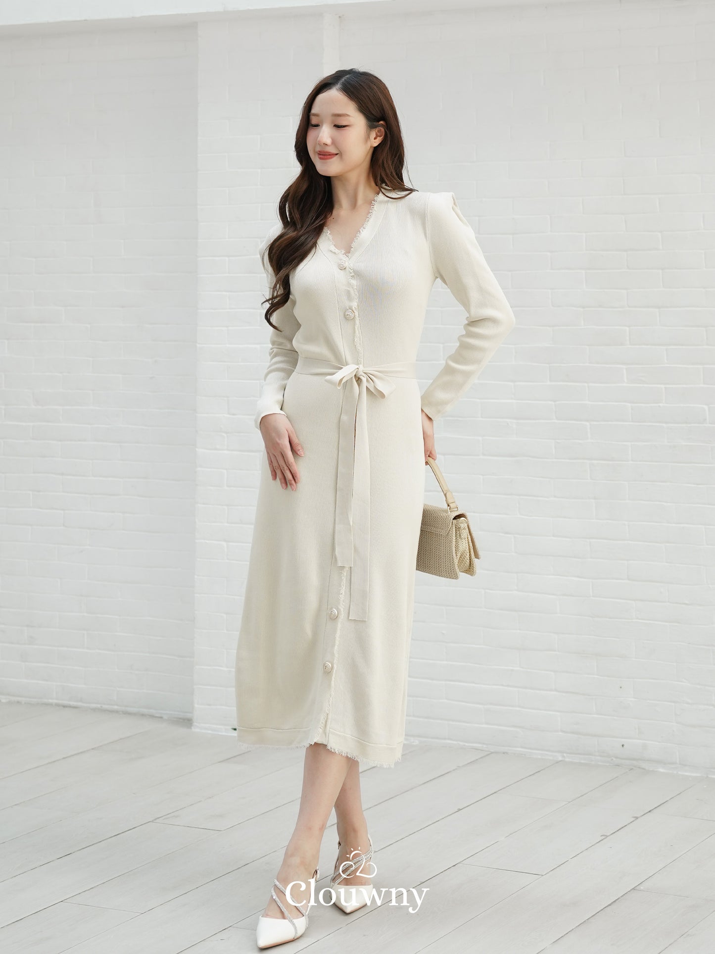 Melita Button Belt Dress - Broken White